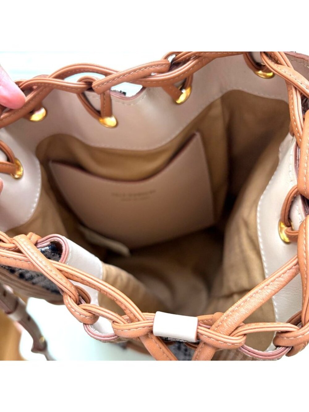 Ulla Johnson Willow Small Drawstring Bucket Bag Corduroy Tweed Tan Crossbody - Picture 5 of 11